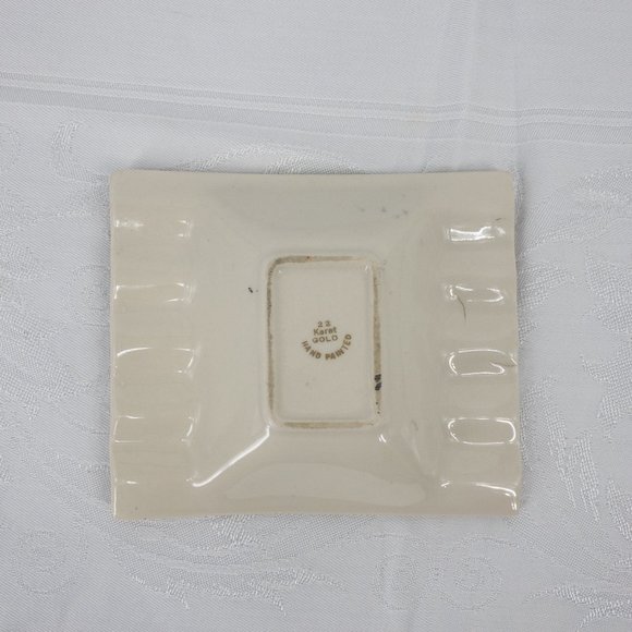 22 KT Gold White Ashtray Hand Painted 5" X 4" 10 Cigarette Slots Vintage MCM - Picture 7 of 12